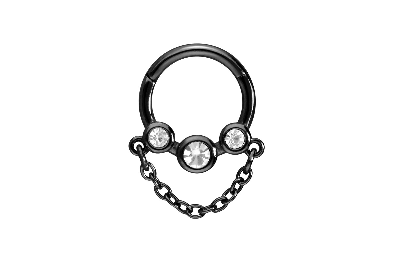 Chirurgenstahl Segmentring Clicker Piercing 3 KRISTALLDISCS + KETTE